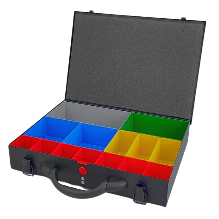 Kaseta walizka metalowa z 14 pojemnikami 390x280x70 mm - 3